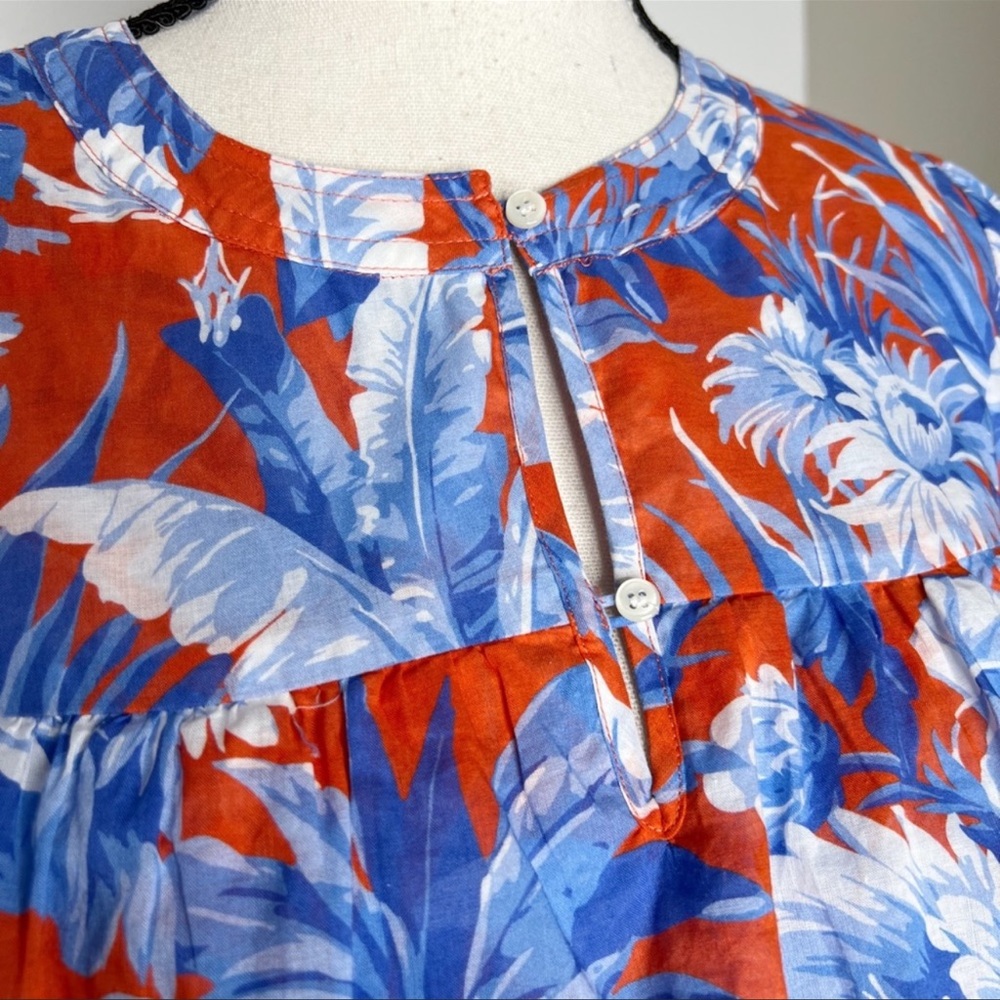 J.CREW Ratti Rio Ruffle Bust Floral Blouse Red Blue Size XS - Picture 7 of 8